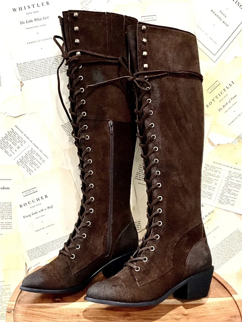 Free People Jeffrey Campbell Joseph Lace Up OTK Boot Brown Suede SAMPLE